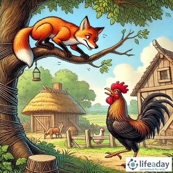 การ์ตูนสำหรับเด็ก ในรูปแบบ นิทานการ์ตูนสองภาษา เรื่อง The Cock And The Fox
